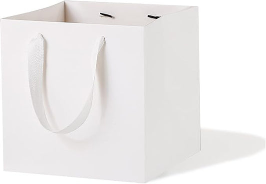 White Paper Gift Bag 4 x 4 Gift Box Small Square Bottom Paper Bags with Handles for Wedding Baby Shower Birthday Party (White, 4 x 4 x 4 in, 10 CT)