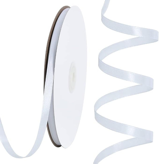 TONIFUL 1/4 Inch x 100yds White Satin Ribbon, Thin Solid Color Satin Ribbon for Gift Wrapping, Crafts, Hair Bows Making, Wedding Party Decoration, Invitation Cards, Floral Bouquets,Halloween,Christmas