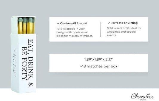 Customizable Birthday Matchboxes – Set of 10 – Fun Birthday Design – Colorful Matchsticks – Perfect for Birthday Favors (2" Matchsticks, Birthday #2)