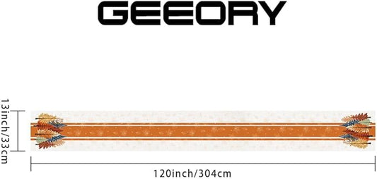 GEEORY Fall Watercolor Trees & Maple Leaves Striped Table Runner 13x120 Inch, Rustic Farmhouse Autumn Thanksgiving Decor for Kitchen, Dining, Indoor/Outdoor Holiday Dinner Party Orange GT157-120