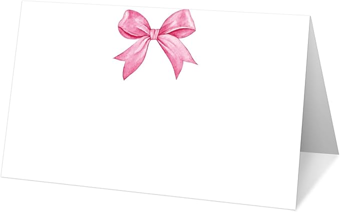 25 Pink Bow Place Cards for Table Seating, Watercolor Wedding Name Place Card, Tent Cards for Birthday Baby Shower Bridal Shower Reception Dinner Party Decorations -A25