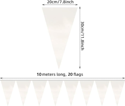 20M/65FT White Triangle Pennant Banner Flag Metallic Fabric Bunting Garland for Christmas Graduation Wedding Engagement Anniversary Bachelorette Birthday Bridal Shower Valentines Hen Party Supplies