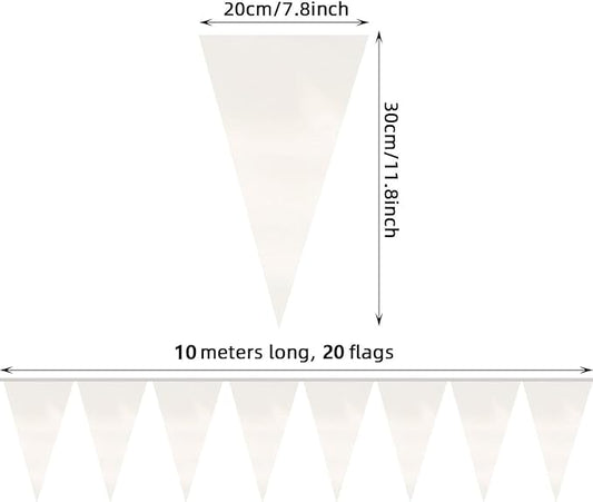 40M/130FT White Triangle Pennant Banner Flag Metallic Fabric Bunting Garland for Christmas Graduation Wedding Engagement Anniversary Bachelorette Birthday Bridal Shower Valentines Hen Party Supplies