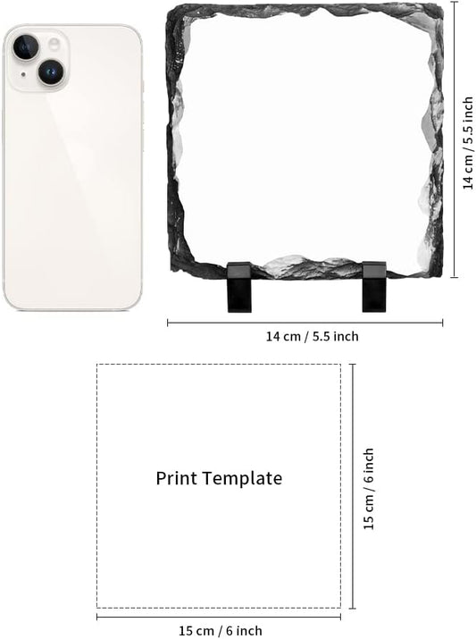 PYD Life 12 Pack Sublimation Photo Slates Rock Blanks 5.5 x 5.5 Inch Bulk Square Stone Frame White with Display Holder for Heat Transfer Printing