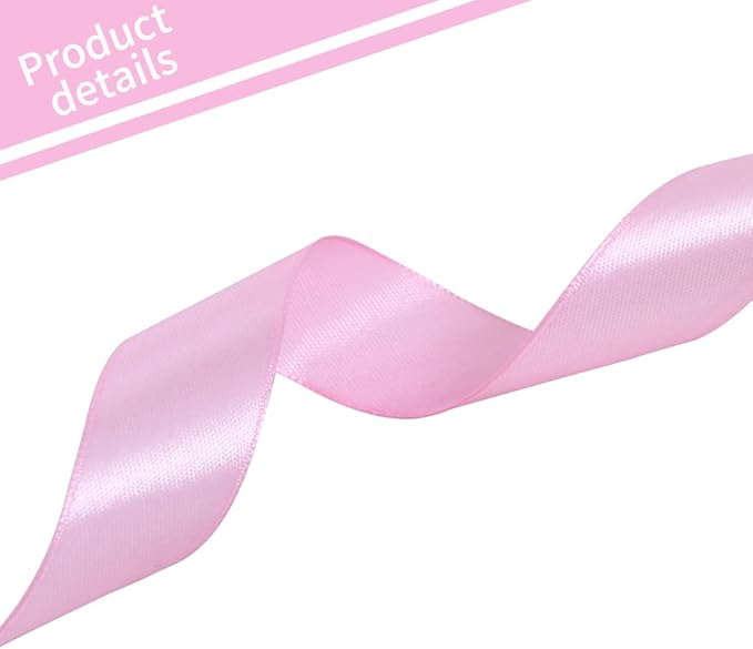 TONIFUL 1 Inch x 100yds Baby Pink Satin Ribbon, Thin Solid Color Satin Ribbon for Gift Wrapping, Crafts, Hair Bows Making, Wedding Party Decoration, Invitation Cards, Floral Bouquets, Christmas