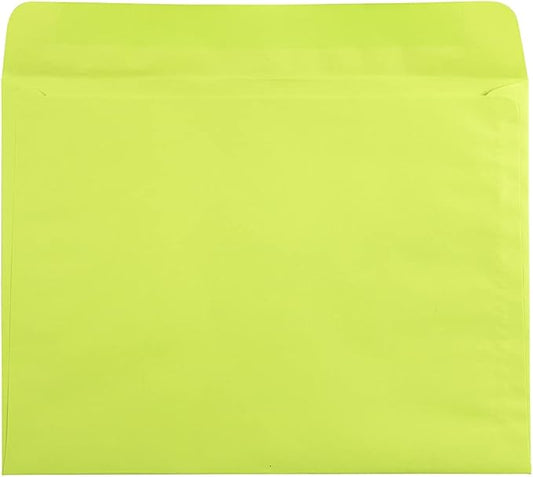 JAM PAPER 9 x 12 Booklet Colored Envelopes - Ultra Lime Green - Bulk 500/Box