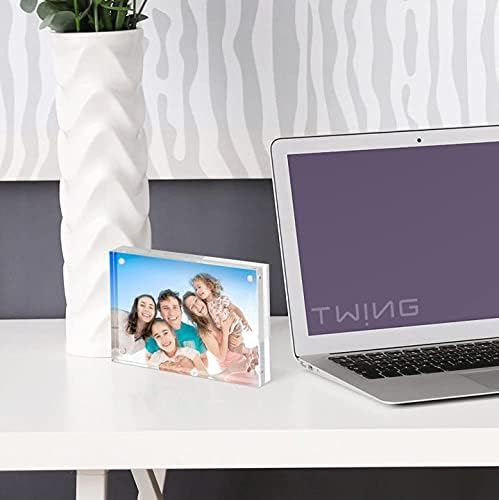 TWING 3.5x5 Inch Acrylic Picture Frame Horizontal Magnet Double Sided Photo Frame with Microfiber Cloth,12 + 12MM Thickness Clear Picture Frame Desktop Acrylic Photo Frame Display Gifts Ideal