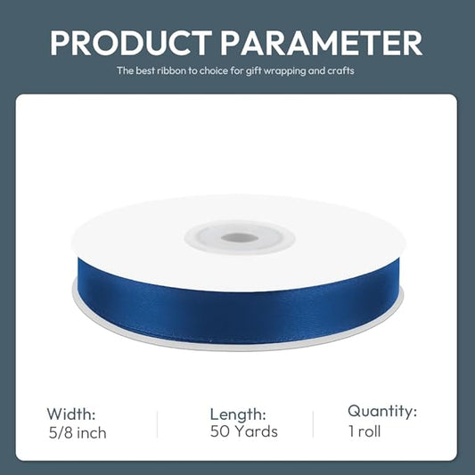 KMER LIFE 5/8" Wide x 50 Yards Navy Blue Polyester Satin Ribbon - Perfect for Wedding Decor, Wreath, Crafts, Gift Wrapping & Other Projects