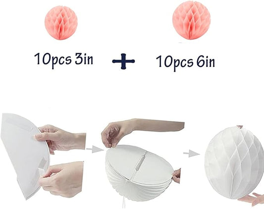 20pcs Honeycomb Flower Balls Party Honeycomb Balls Decoration Paper Flower Balls Tissue Paper Flower Ball Pom Poms Ball for Birthday Wedding Home Decor (3inch+6inch, Peach)