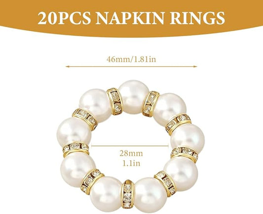 50Pcs Pearl Napkin Rings, Pink Beaded White Silver Round Buckles, Set of 6, Wedding and Formal Dinner Table Decor (50, Gold)