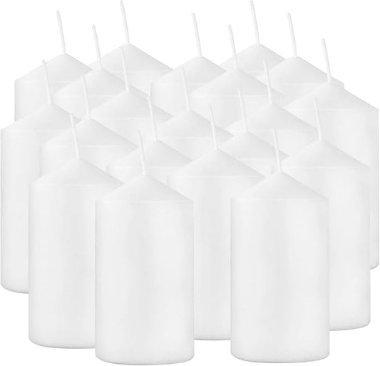 20-Pack 2 x 4 Long Burning Unscented White Tall Pillar Candles - Perfect for Home, Weddings and Special Events.