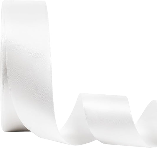 LaRibbons 1 1/2 Inch 50 Yard Double Faced Satin Ribbon,White Satin Craft Fabric Ribbon for Gift Wrapping Floral Bouquets Wedding Party Decoration