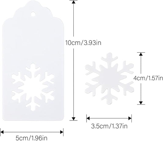 jijAcraft Christmas Gift Tags - 100Pcs Christmas Tags with String, Blank Xmas Name Labels, White Paper Hollow Trees, Rudolph, Snowflake Shapes Holiday Labels for Xmas Party Favors, DIY Crafts, Jar