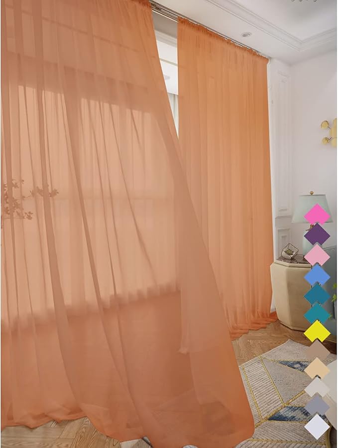 Window Brown Sheer Curtains 60 Inches Width 120 Inches Long 2 Panels Sheer Curtain Clear Curtains Basic Rod Pocket Panel for Home Living Room Bedroom Kids Room Yard Patio Parlor Sliding