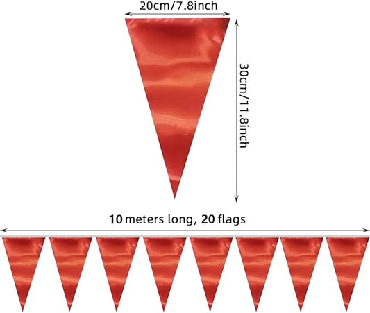 20M/65FT Red Triangle Pennant Banner Flag Metallic Fabric Bunting Garland for Christmas Graduation Wedding Engagement Anniversary Bachelorette Birthday Bridal Shower Valentines Hen Party Supplies
