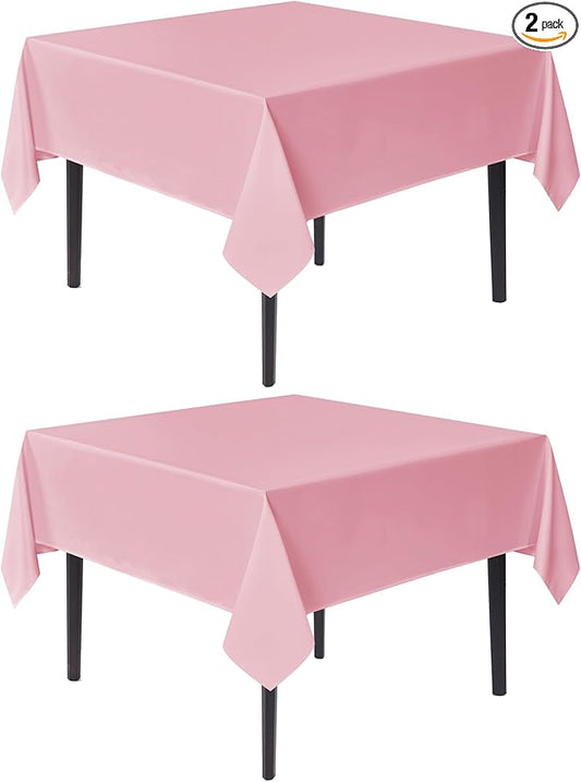 sancua Square Tablecloths 70x70 Inch, 2 Pack - Pink Fabric Table Cloth for Square or Round Tables, Washable Polyester Table Cover for Outdoor Party, Birthday, Decorative Display Tables