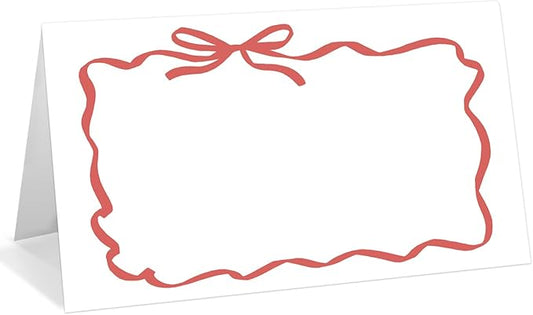 25 Pack Red Bow Wave Place Cards, Editable Name Cards for Table Setting, Tent Cards Food Label for Dinner Party, Bridal Shower, Wedding, Baby Shower and Events -T13