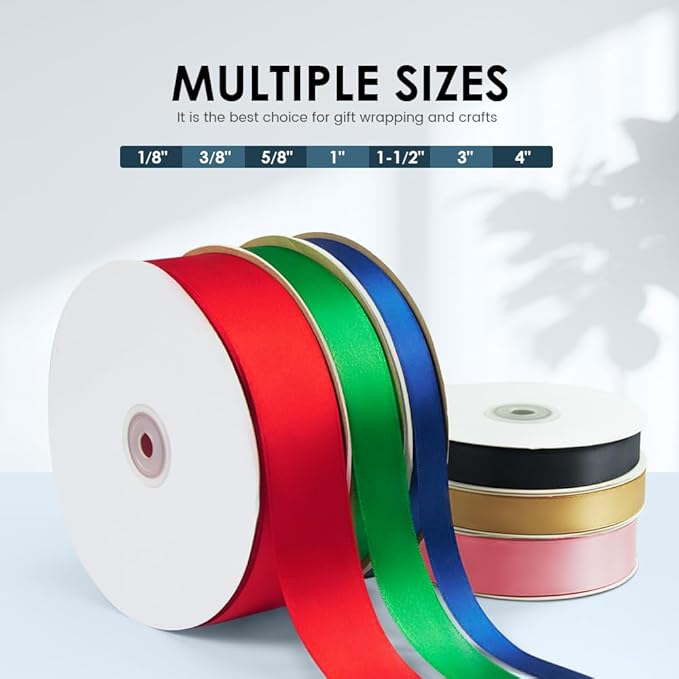 3/8" Wide x 100 Yards Single Face Polyester Satin Ribbon, Satin Ribbon for Crafts, Gift, Hair Bows, Wedding Party Decoration, Bow Making & Other Projects (Red)