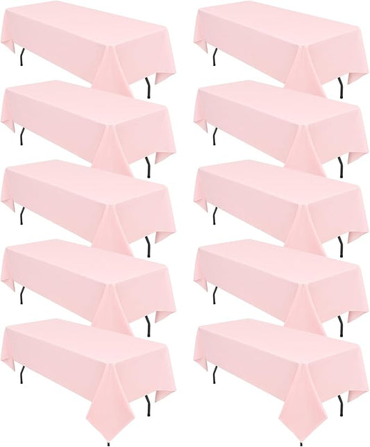 10 Pack Pink Tablecloths for 6ft Rectangle Tables 60 x 102 Inch - Polyester Table Cover Stain and Wrinkle Resistant Washable Fabric Table Clothes for Wedding Party Banquet Reception Restaurant