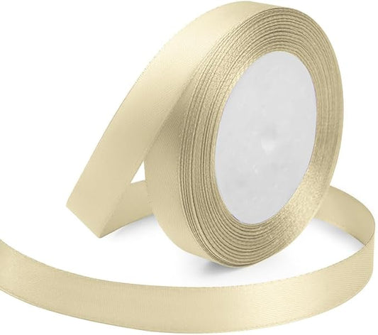 Ivory Ribbon 5/8 Inches x 25 Yards, Ivory Satin Fabric Silk Ribbon for Gift Wrapping, Bows Making, Floral Bouquets, Wreaths, DIY Handicrafts, Sewing Projects, Baby Shower and Wedding Party