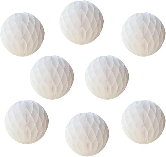 8pcs 8inch Paper Honeycomb Balls Decorative Tissue Pom Poms Flower Art Hanging Balls for Birthday Wedding Nursery Baby Shower Home Decor (8inch, White)