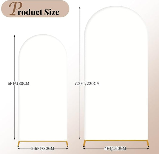 Wedding Arch Cover 6FT 7.2FT Arch Backdrop Cover Fitted Spandex Covers Set of 2 Round Top Chiara Arches Backdrop Stand Covers for Party Birthday Decoration（White