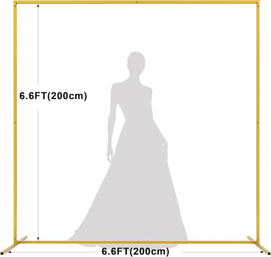 Asee'm 6.6FTx6.6FT Gold Wedding Arch Backdrop Stand Square Metal Rectangular Arch Frame for Ceremony Party Birthday Bridal Baby Shower Anniversary Arbor Balloon Decoration