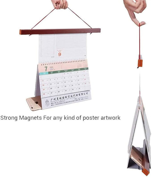 Magnetic Poster Hanger, 17x24 17x11 17x22 Poster Frame Wood Wooden Magnet Print Posters Dowel Scroll Hanger Hangers Hanging Kit for Walls Map Canvas Artwork (Mahogany, 17")