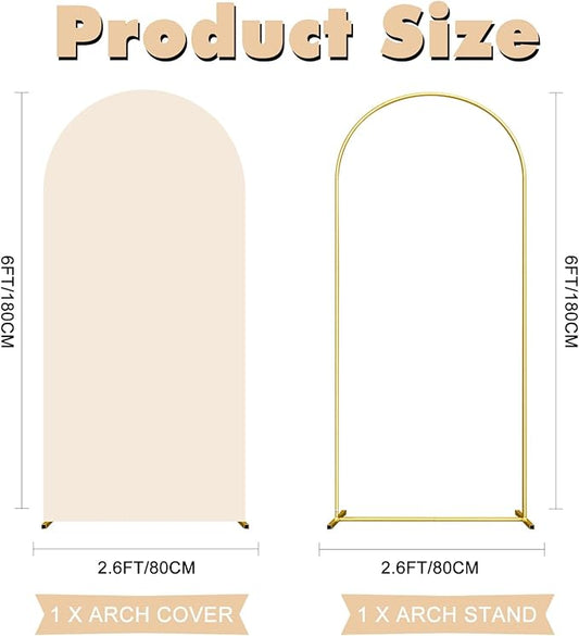 6FT Wedding Arch Backdrop Stand and Beige Arch Cover, Beige Spandex Fitted Backdrop Cover and Gold Wedding Arch Frame for Birthday Party Wedding Ceremony Bridal Baby Shower, Parties Decoration.