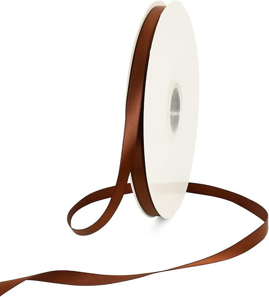TONIFUL 3/8 Inch x 100yds Coffee Brown Color Satin Ribbon Thin Solid Fabric Ribbons Roll for Gift Wrapping Invitation Floral Hair Balloons Craft Party Wedding Decoration Valentine's Day Bouquet