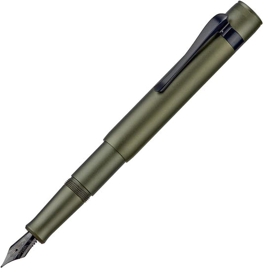 Hongdian M2 Black Forest Mini Fountain Pen, Fine Soft Nib & Sleek Shape Aluminium Short Pocket Travel Pen (Army Green)