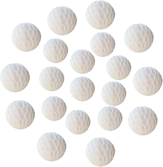 20pcs Honeycomb Flower Balls - Party Decoration Paper Flower Balls Tissue Paper Pom Poms for Birthday Wedding Home Decor (3inch+6inch, White)