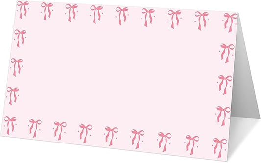 25 Bow Place Cards for Table Seating, Pink Wedding Name Place Card, Tent Cards for Birthday Bridal Shower Baby Shower Reception Dinner Party Decorations -A21