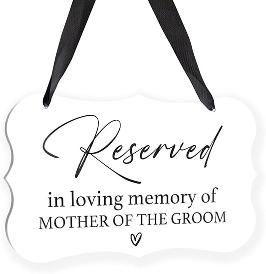 Acrylic Wedding Sign, Ring Bearer Sign, Reserved Seating Signs, for Mother of The Groom, Rustic Wedding Decor Signs, Acrylic Wall Art With Ribbon for Chairs Weddings Decor and Event Party (White)