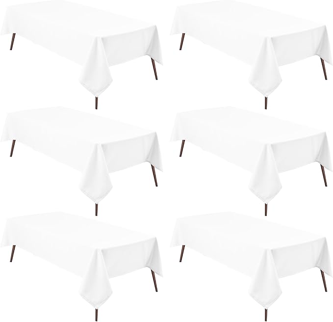Hiasan 6 Pack White Tablecloth 54 x 80 Inch, Rectangle 4 Feet Table Cloth - Waterproof and Wrinklr Resistant Washable Polyester Fabric Table Cloth for Dining Room and Outdoor Use