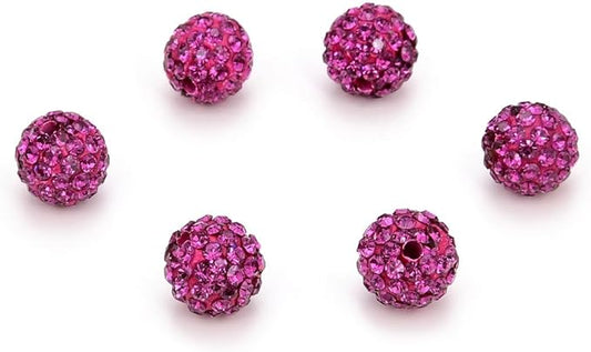 50pcs Adabele Grade A Suncatcher Crystal Rhinestone Pave Loose Beads 8mm Fuchsia Pink Polymer Clay Disco Ball Spacers Compatible with Shamballa All Craft Jewelry Making DB8-22
