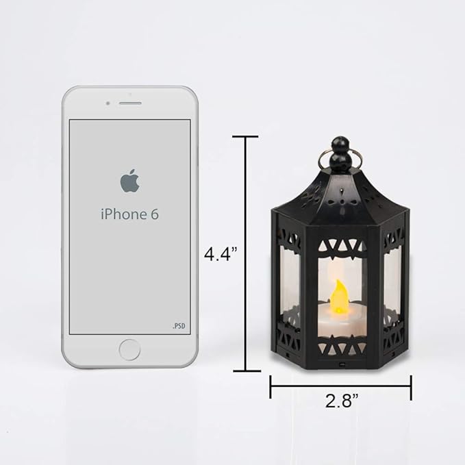 zkee Mini Star Lantern with Flickering LED,Battery Included,Christmas Decorative Indoor Candle Lantern（Set of 8,Black）