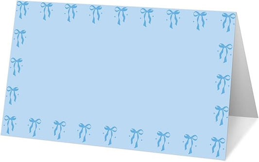 25 Bow Place Cards for Table Seating, Blue Wedding Name Place Card, Tent Cards for Birthday Bridal Shower Baby Shower Reception Dinner Party Decorations -A20
