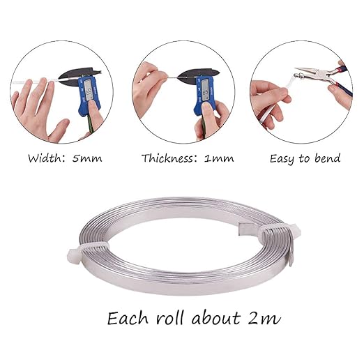Fashewelry 5mm Aluminum Flat Bendable Craft Wire Silver 32.8Ft Nose Wire for Christmas Tree Decoration Face Masks Sculpture Resin Bezel Frame Jewelry Ring Making Wrapping Plant Bonsai