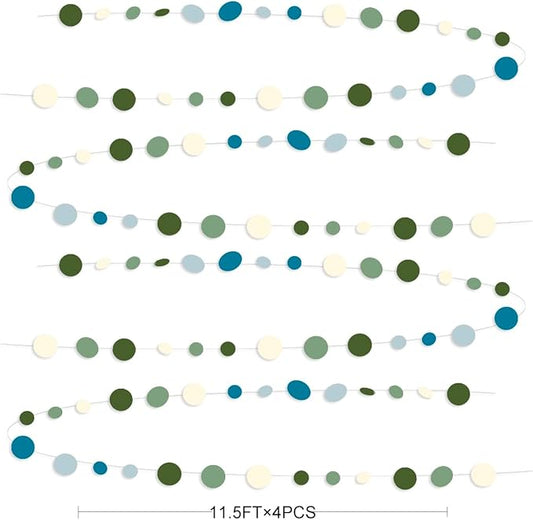 Sage Green and Dusty Blue Party Decorations Polka Dots Garlands Hanging Paper Circle Dots Streamer for Men Boy Birthday Baby Shower Wedding Engagement Retirement Silly Goose Party Decorations Supplies