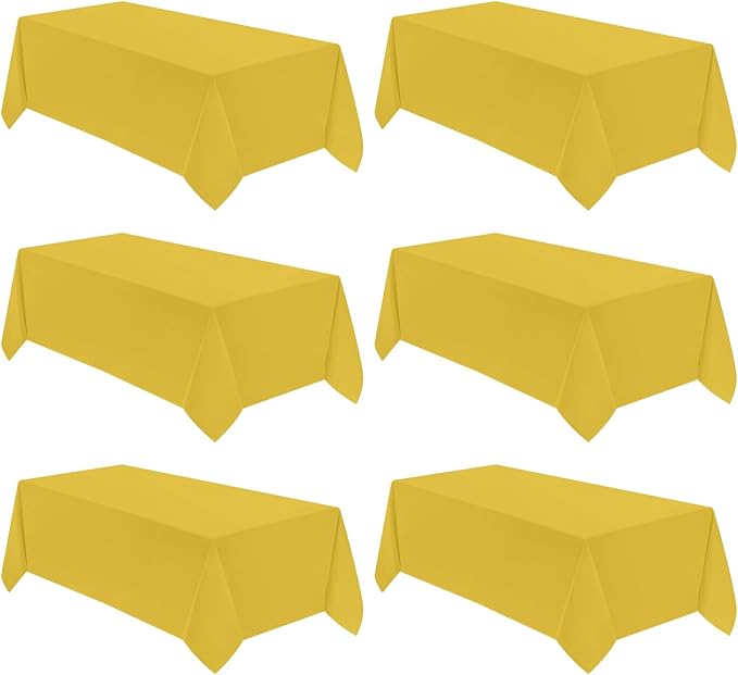 VidaFete Tablecloth 6 Pack 90 * 156inch Rectangle Table Cloth Polyester, Stain Wrinkle Resistant Polyester Dining Table Cover for Kitchen Dinning Party Wedding Rectangular Buffet Decoration(Yellow)