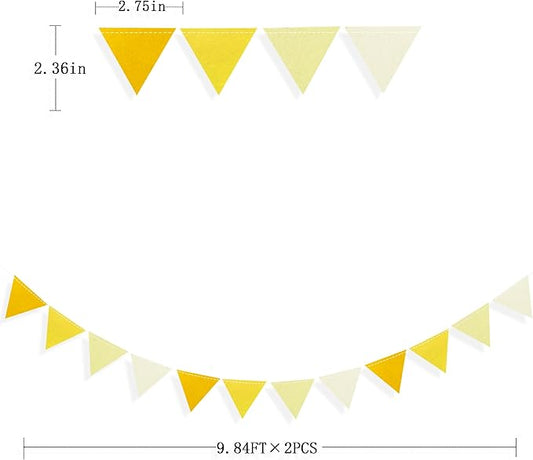 Yellow Party Decorations Ombre Yellow Felt Hanging Triangle Mini Bunting Pennant Banner Flag for Birthday Wedding Baby Shower Bridal Shower Engagement Lemon Bee Sunflower Party Classroom Nursery Decor