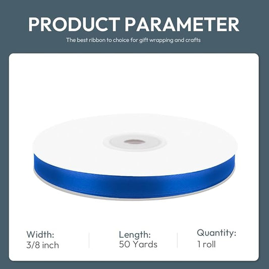 KMER LIFE 3/8" Wide x 50 Yards Royal Blue Single Faced Polyester Satin Ribbon, Royal Blue Satin Ribbon Perfect for Wedding Decor, Wreath, Crafts, Gift Wrapping & Other Projects (Royal Blue)