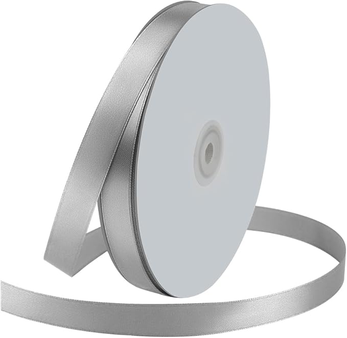 5/8" Wide x 100 Yards Single Face Polyester Satin Ribbon, Satin Ribbon for Crafts, Gift, Hair Bows, Wedding Party Decoration, Bow Making & Other Projects (Silvery)