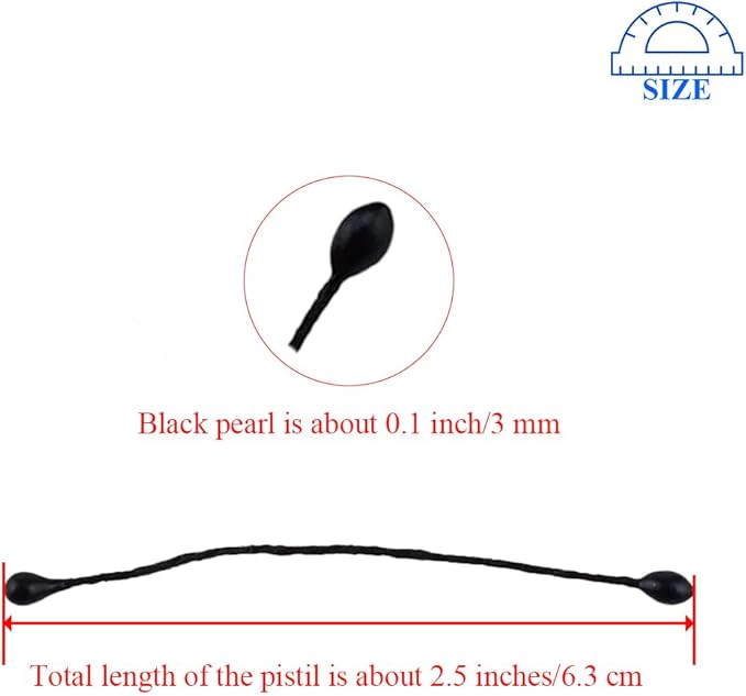 HAHIYO 700Pcs 3mm Fully Black Pearl Double Head Flower Pistil Handmade Artificial Pistil para Flore Pearlized Floral Stamen Pollen for Flower Making Scrapbook Decoration