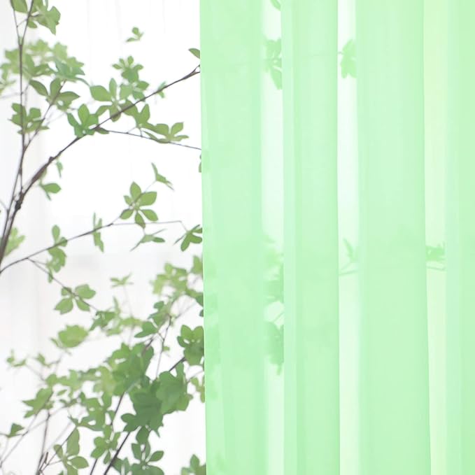 Window Light Green Sheer Curtains 84 Inches Long 2 Panels Sheer Curtain Basic Rod Pocket Panel for Bedroom Children Living Room Yard Kitchen (Light Green, 52" W x 84" L | 2 pcs)