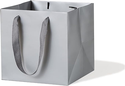 Silver Gray Paper Gift Bag 10 in Paper Gift Box Large Square Bottom Kraft Paper Bags with Handles for Wedding Baby Shower Birthday Party (Silver Grey, 10 x 10 x 10 in, 10 CT)