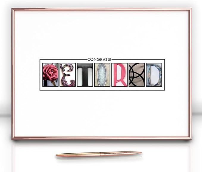 Framed Rose Gold Retirement Decorations Guest Book 12"x16" for Women - Happy Retirement Party Decorations - including Rose Gold Pen & Acrylic Glass - Unique Retired Gift