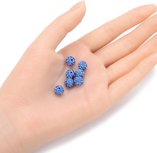 100pcs Adabele Grade A Suncatcher Crystal Rhinestone Pave Loose Beads 8mm Light Sapphire Blue Polymer Clay Disco Ball Spacers Compatible with Shamballa All Craft Jewelry Making DB8-14
