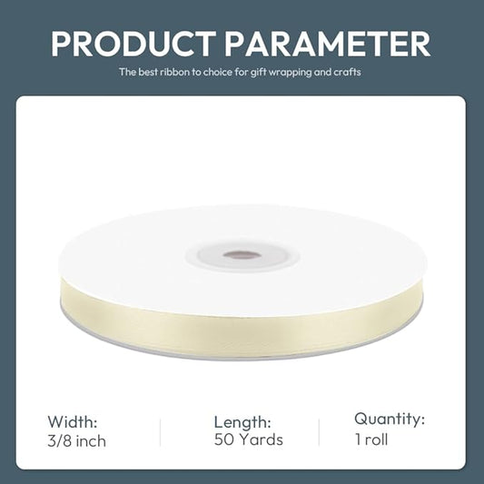 KMER LIFE 3/8/ Wide x 50 Yards Ivory Single Faced Polyester Satin Ribbon, Ivory Satin Ribbon Perfect for Wedding Decor, Wreath, Crafts, Gift Wrapping & Other Projects (Ivory)